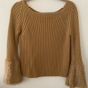 Brown Sweater with Feather Sleeves